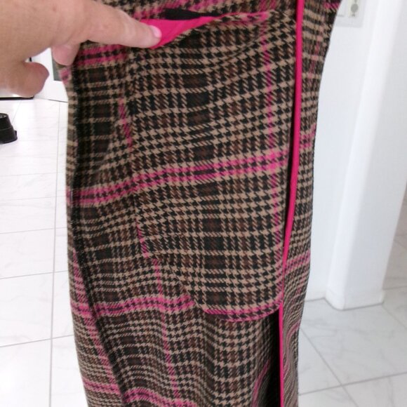 New Wild Fable Wool Blend Plaid Oversize Midi Coat Brown Tan Fuchsia Pink S / M - Picture 13 of 14